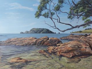 Acrylic landscape title IN THE SHALLOWS for sale - POA