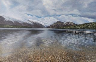 Acrylic landscape titled DECENDING CLOUDS -SOLD