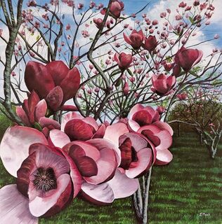Acrylic painting titled BLUSHING MAGNOLIA-SOLD