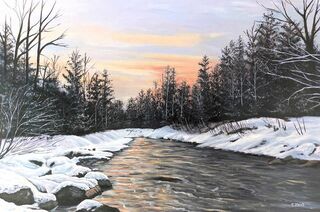 Landscape painting titled SNOWY PINES-SOLD
