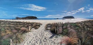 Landscape painting titled FOOTSTEPS IN THE SAND - SOLD