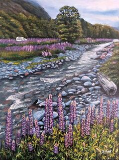 Acrylic painting titled ABSOLUTELY LUPIN-SOLD